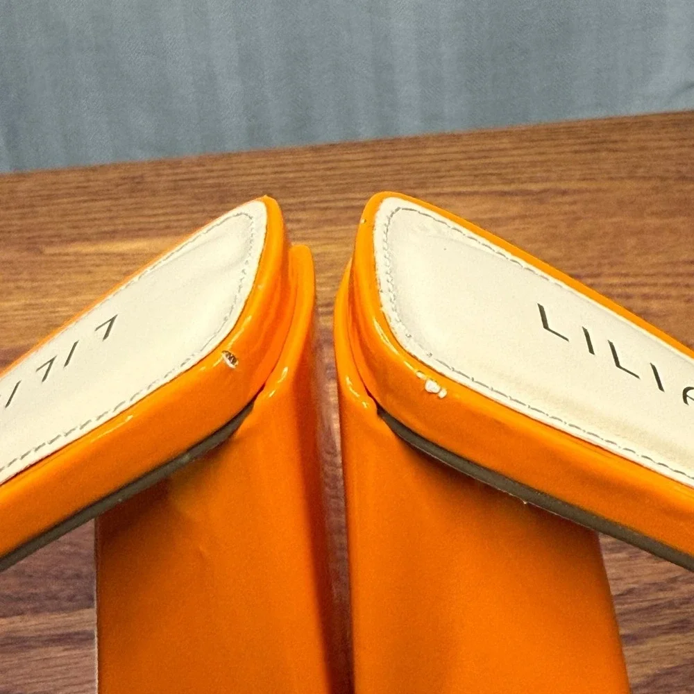 Lilliana orange see through pump sandal heel size 9 mules‎ triangle heel bold - Picture 5 of 6